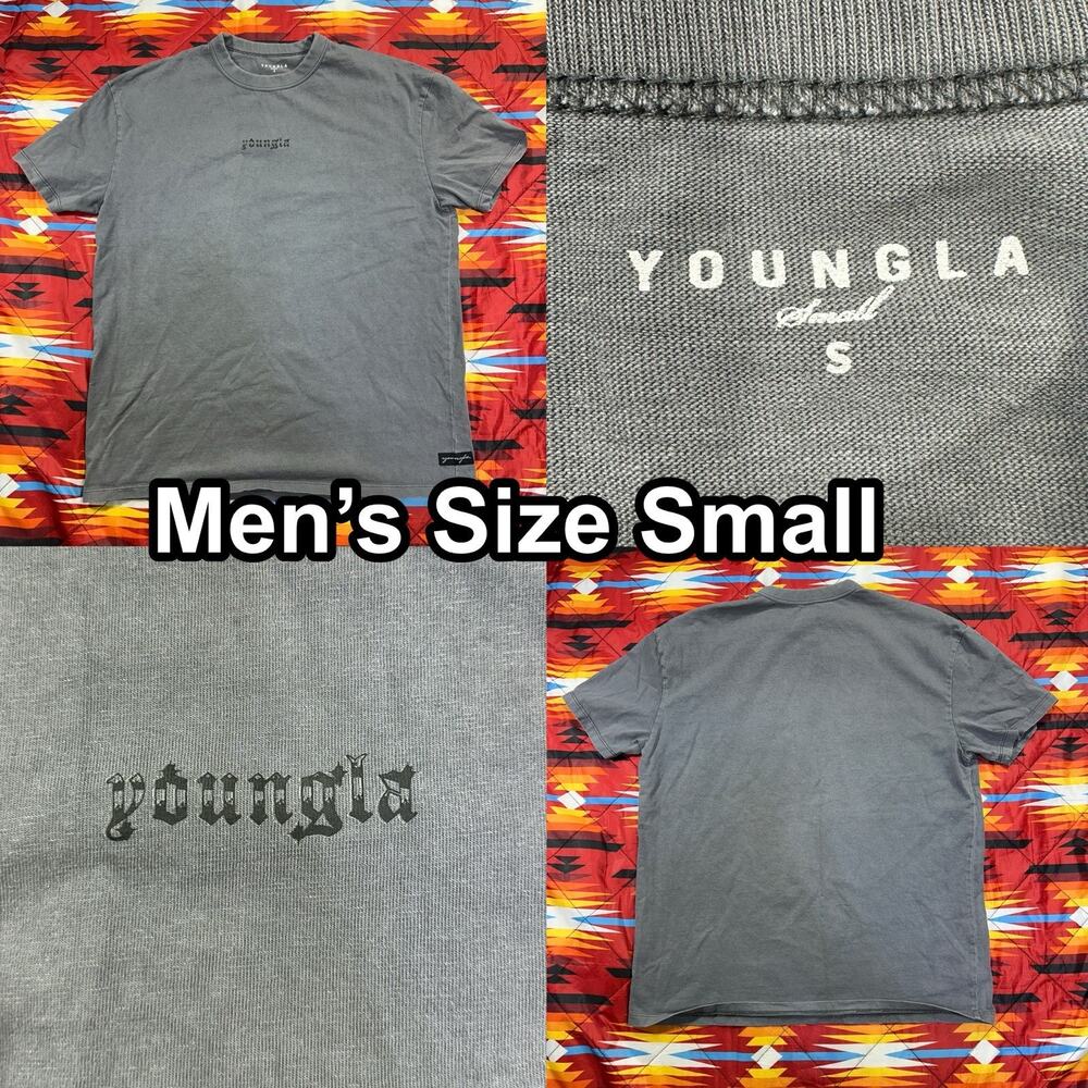 YoungLA Gray Solid Logo Crew Neck Short Sleeve T-Shirt Men’s Size Small